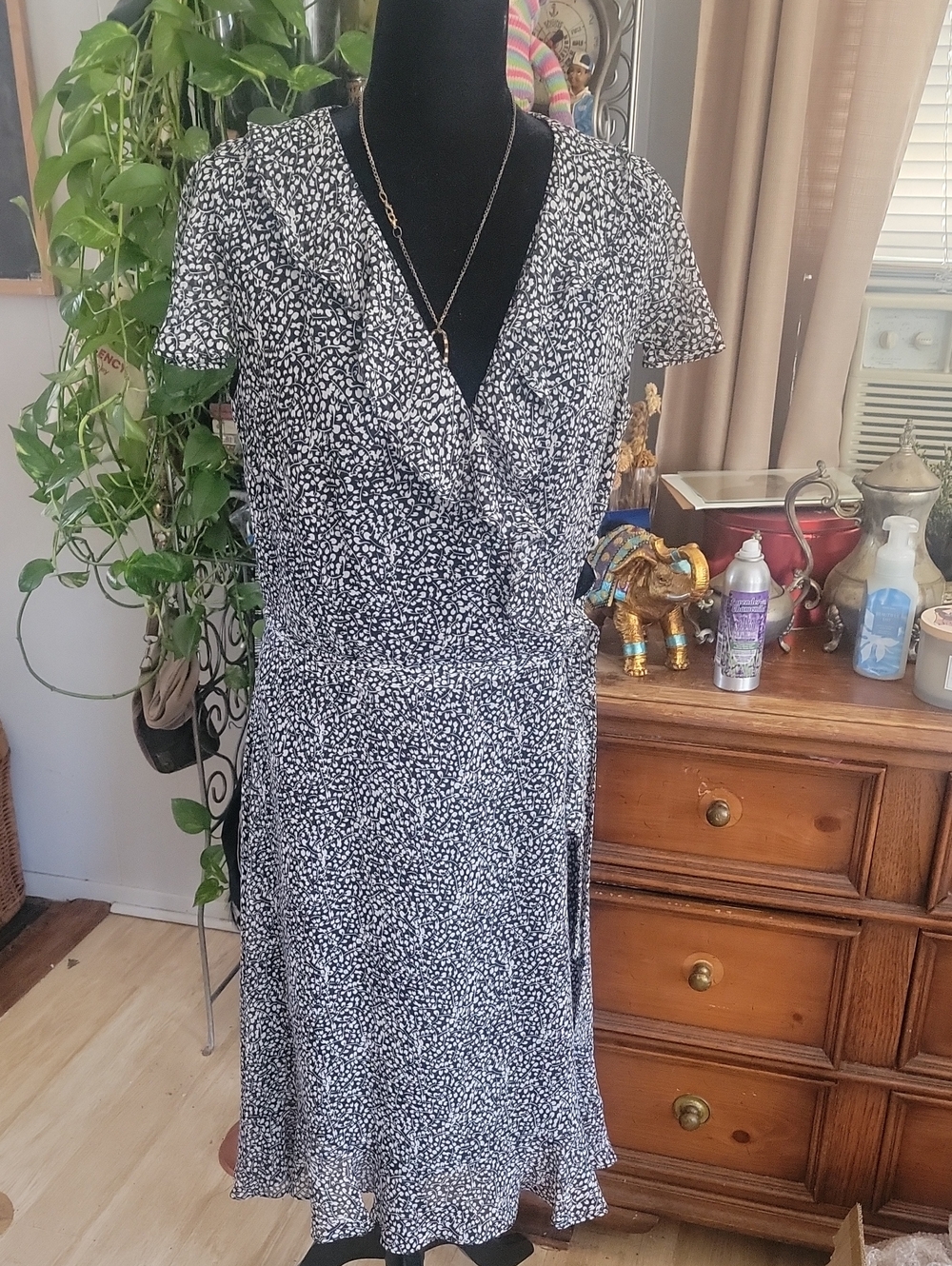 Danny & Nicole Black and White Floral Wrap Dress